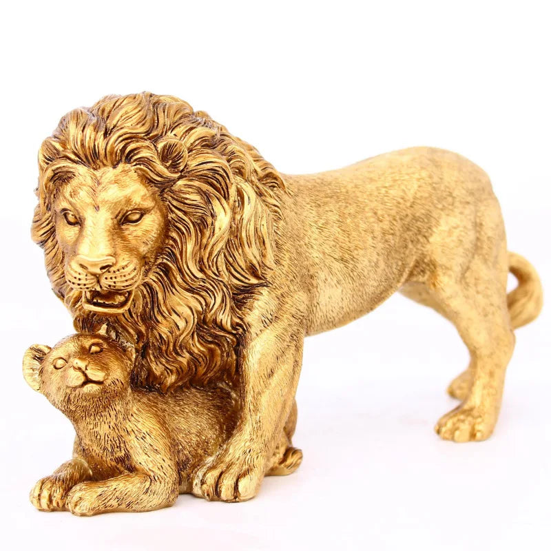 Creative European Figurine Golden Lion Ornament Resin Craft Home Decorations Office Table Restaurant Decorative Accessories