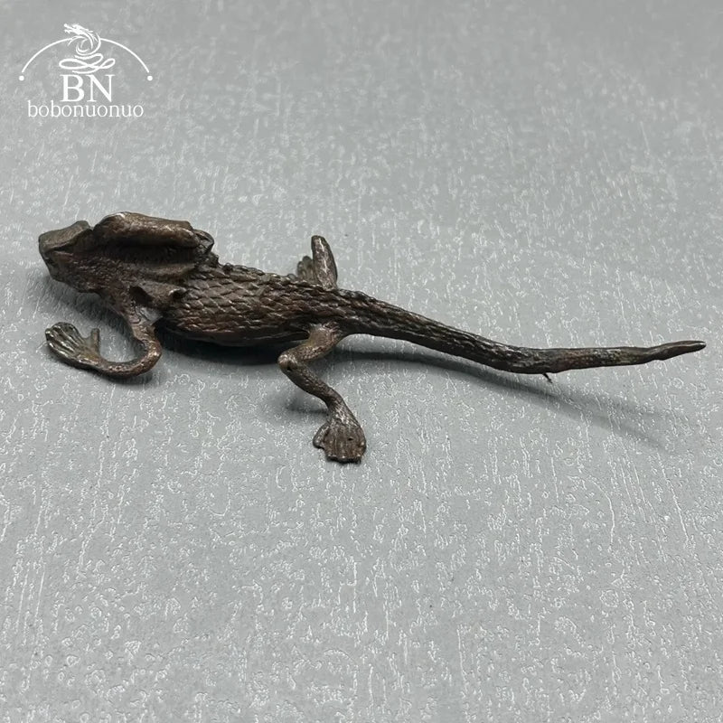 Antique Copper Lizard Statue Tabletop Small Ornament Vintage Metal Animal Figurine Desk Decorations Accessories Home Decor Craft