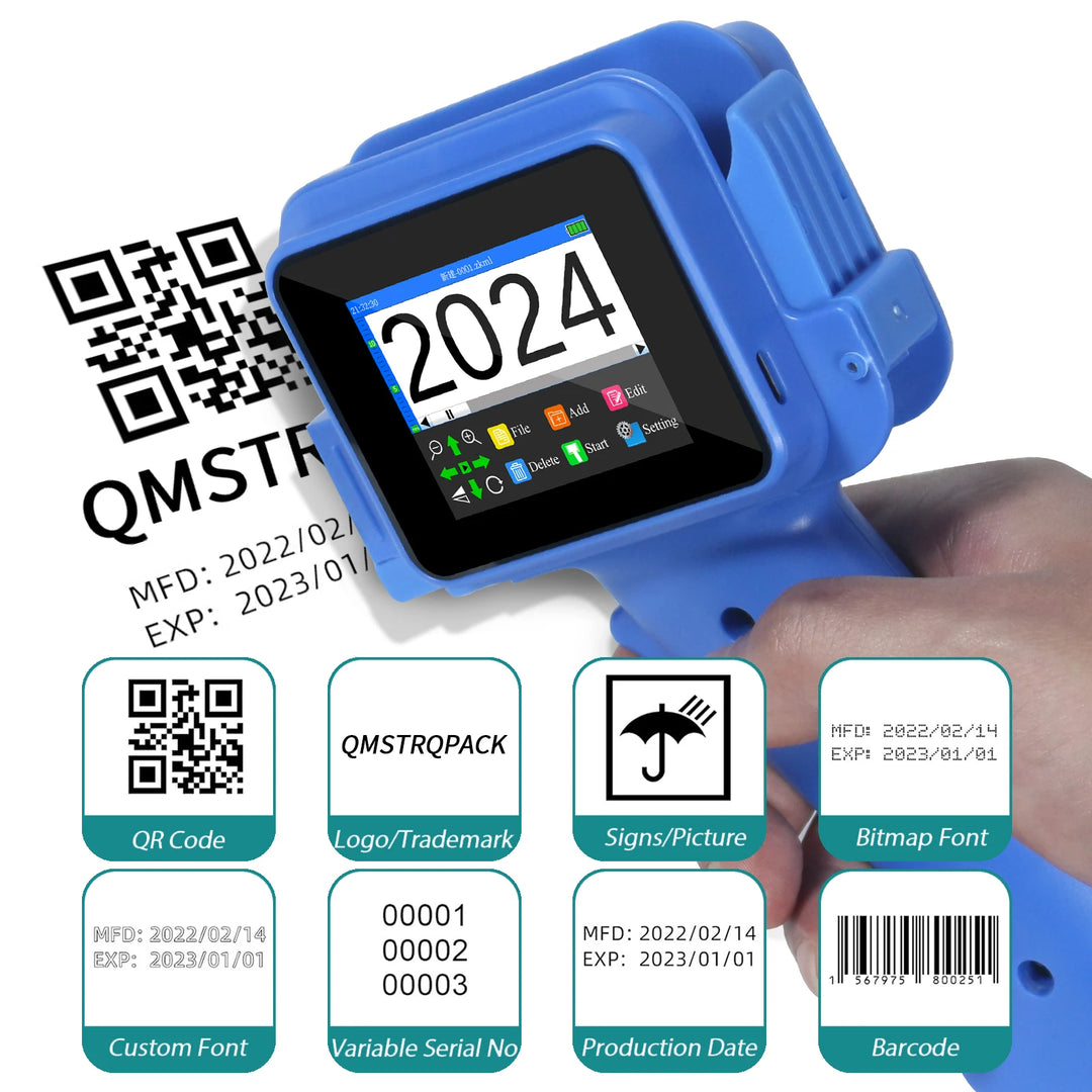 12.7mm Mini Handheld Inkjet Printer with Fast-Drying Ink for Text QR Barcode Batch Number Logo Date Label Portable Coder
