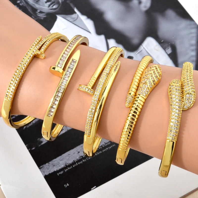ZEADear Fashion Jewelry Zircon Bracelet 18K Gold Plated Snake Geometry Twist Copper Bangle Punk Women Men Hand Jewellery Gift