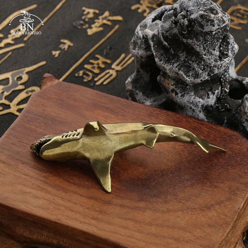 Sea Animal Shark Figurines Miniatures Retro Brass Office Desktop Crafts Ornament Gifts Home Decorations Living Room Accessories