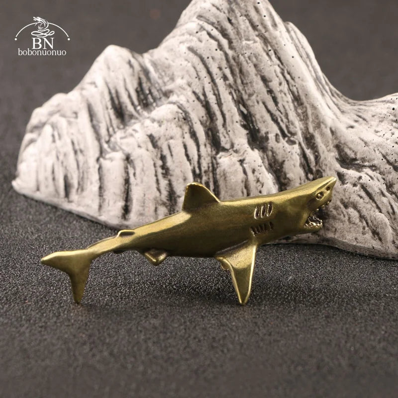 Sea Animal Shark Figurines Miniatures Retro Brass Office Desktop Crafts Ornament Gifts Home Decorations Living Room Accessories