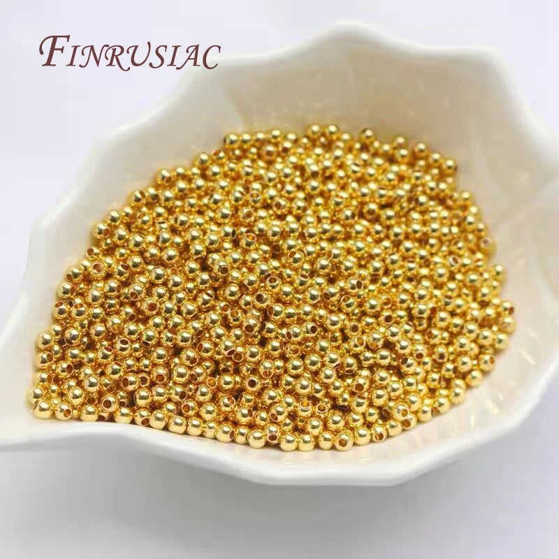 Wholesale Real Gold Plated Brass Metal Round Beads, Handmade DIY Beading Jewelry Making Accessories,Beads Findings For Jewellery