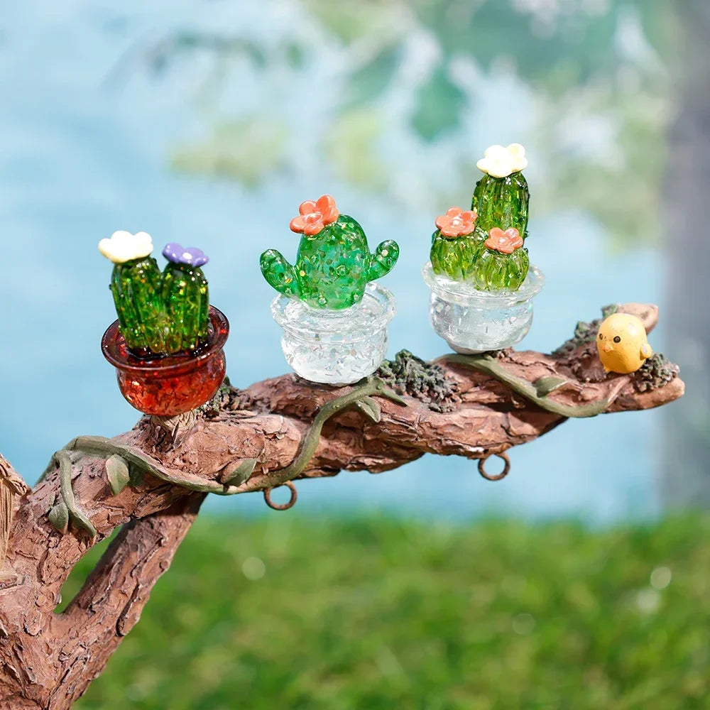 Creative Simulation Cactus  Plant Decor Transparent Fleshy Car Computer Decoration Ornaments Decorative Crafts Home Accessories