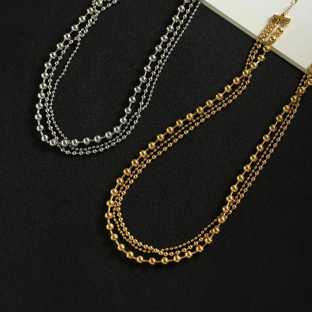 RHYSONG 316L Stainless Steel With 18K Gold Plated PVD Unique Layered  Beads Chain Necklace For Women Fashion Gold Silver Jewelry