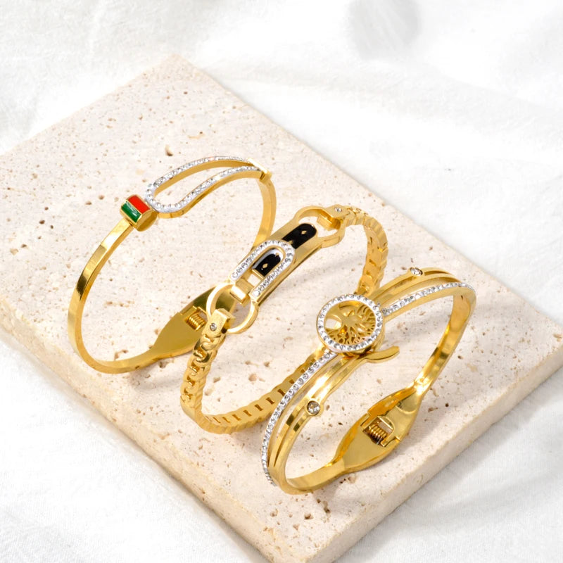 Sunny Jewelry Stainless Steel Bracelets Geometric Charm Bangle Men Women Gold Color Snake Evil Eyes Hand Jewellery Party Gift