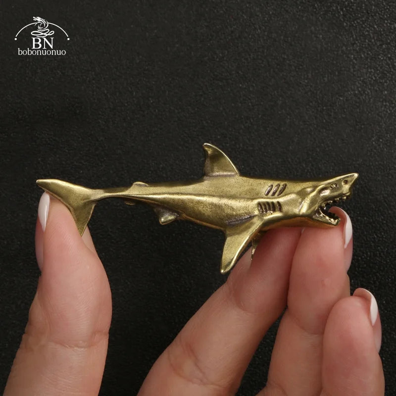 Sea Animal Shark Figurines Miniatures Retro Brass Office Desktop Crafts Ornament Gifts Home Decorations Living Room Accessories