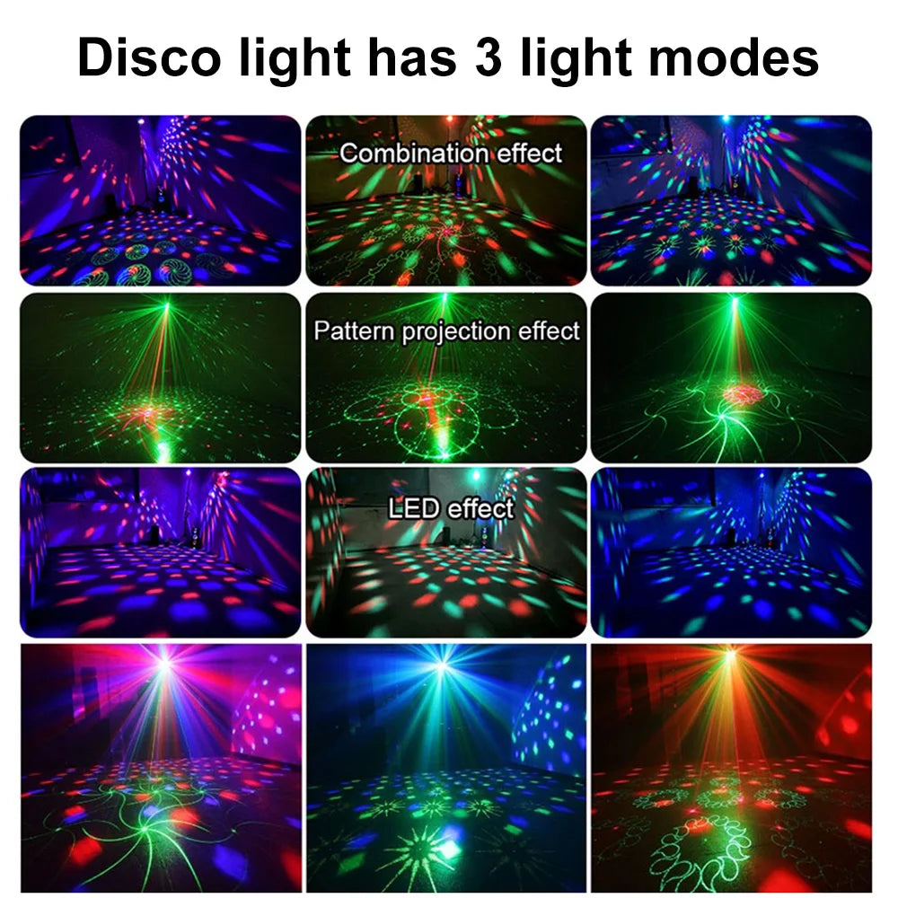 LED Party Light DJ Disco Ball Light RGB Projector Laser Lamp Sound Activated Stage Light Remote Control Strobe Lamp for Bar KTV