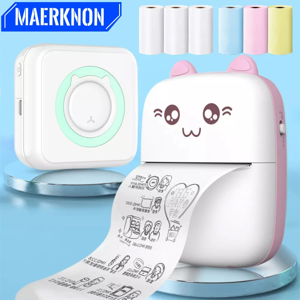 HD Mini Label Printer Thermal Portable Photo Printers Stickers Paper Inkless Wireless Cat Kid Impresora 200dpi Android IOS 57mm