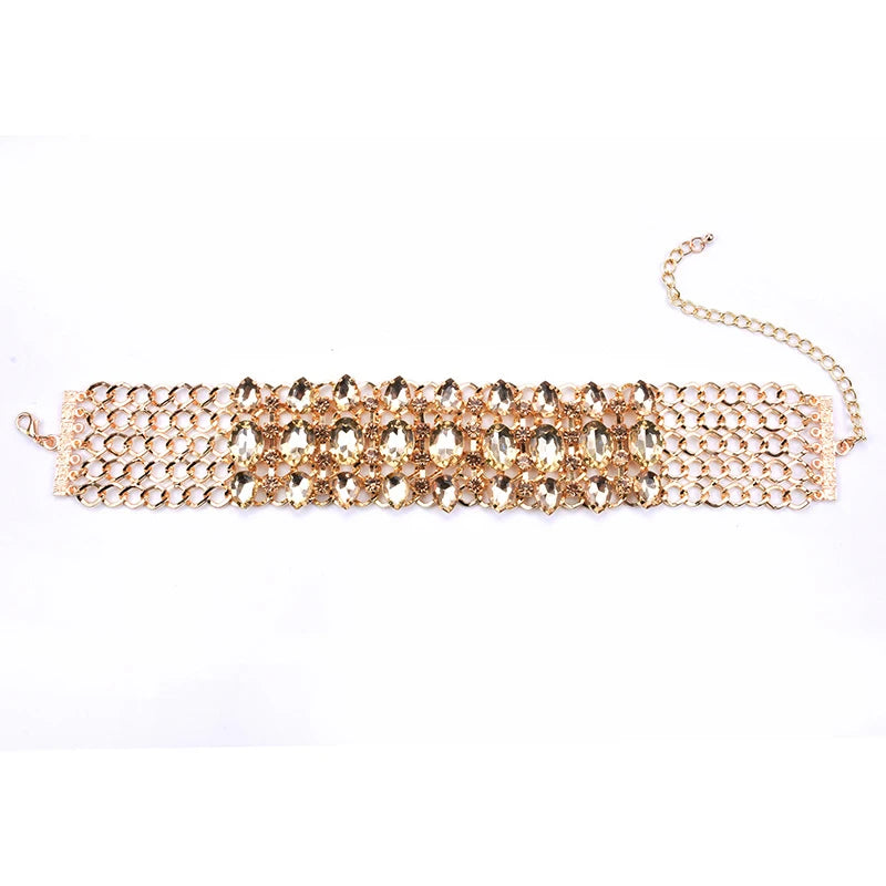 Costume Jewellery Multi Strand Tennis Gemstone Crystal Statement Chunky Rhinestone Choker Necklace for Women Collar Gargantilla