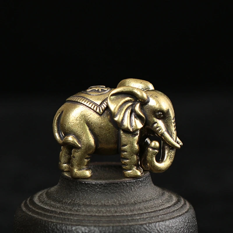 Antique Bronze Cute Elephant Miniature Figurines Desk Ornament Decorations Accessories Copper Animal Sculpture Home Decor Crafts