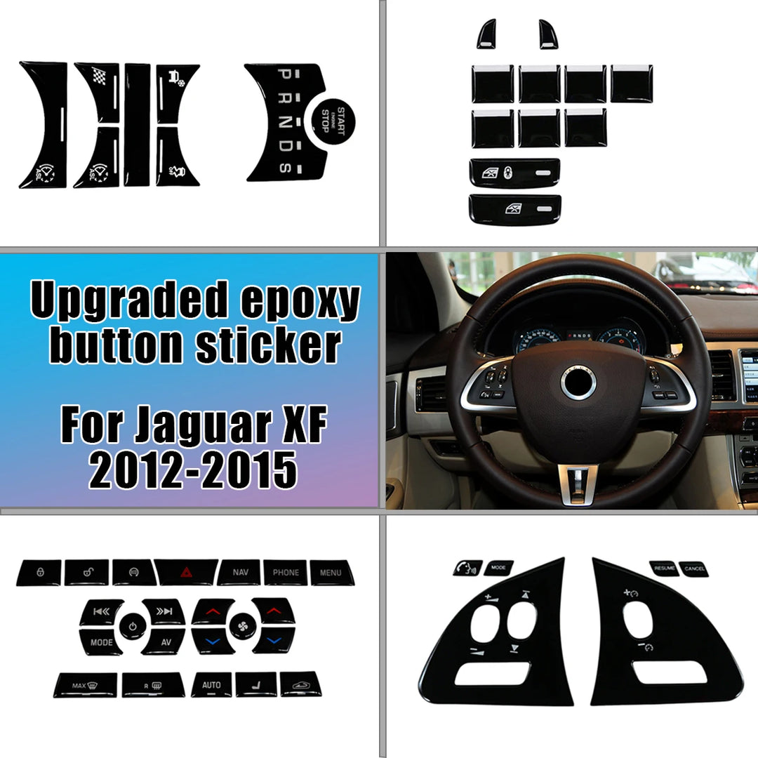 For Jaguar XF Button Stickers Black Covers For Jaguar X250 Car Accessories Interior AC Switch Repair Decals For Steering Wheel