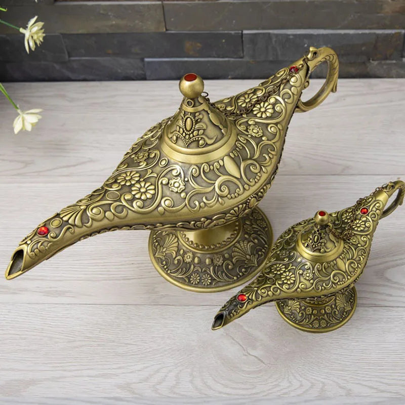 1PC Aladdin Lamp Traditional Hollow Out Fairy Tale Magic Aladdin Wishing Lamp Tea Pot Vintage Retro Home Decoration Accessories