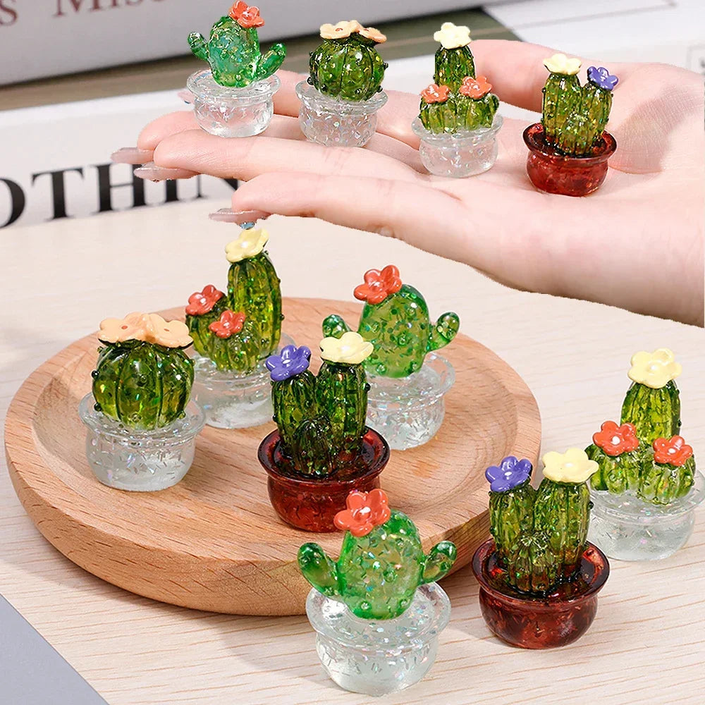 Creative Simulation Cactus  Plant Decor Transparent Fleshy Car Computer Decoration Ornaments Decorative Crafts Home Accessories