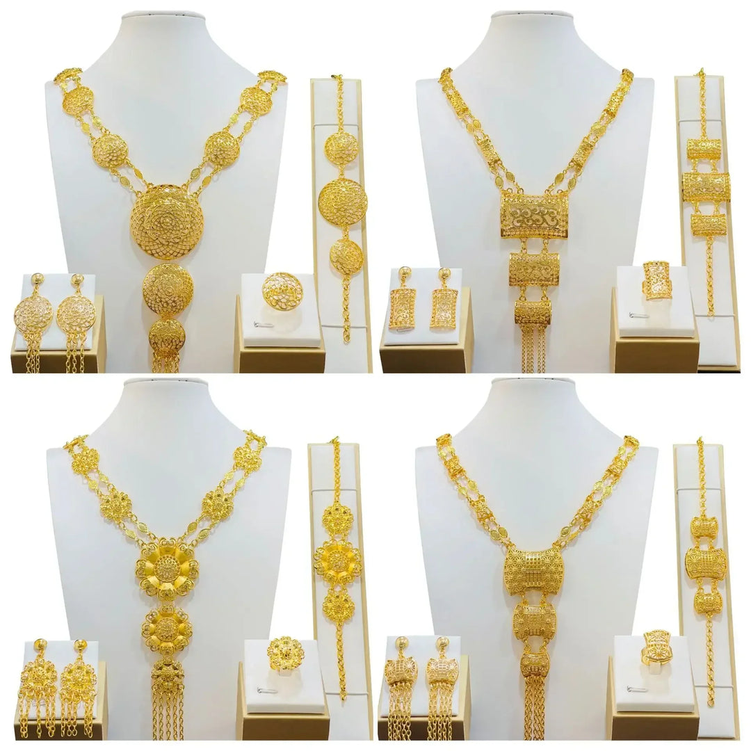 Nigeria Indian Bridal Jewelry Sets For Women Wedding Ethiopian 24K Gold Plated Necklace And Earing Moroccan Jewellery Dubai Gift