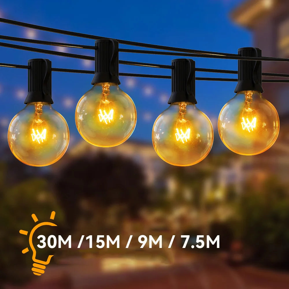 G40 Outdoor Light Garland 30M 15M Festoon String Lights Street Garlands Christmas Garland Backyard Garden Wedding Light Garlands