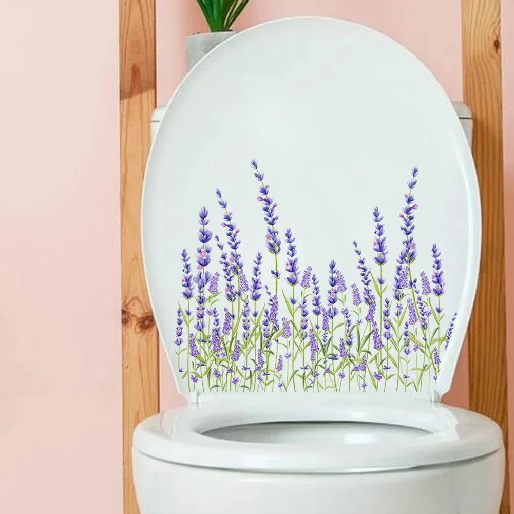 Beautiful Plant Flowers Wall Sticker Bathroom Accessories Toilet Decor Decals Cabinet Room Home Decoration Self Adhesive Mural