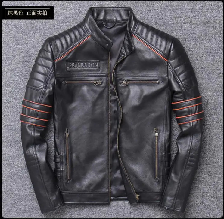 Free shipping.Brand skull cowhide coat.Y2K black slim genuine leather jacket,Rider leather cloth.Chaqueta de cuero esqueleto