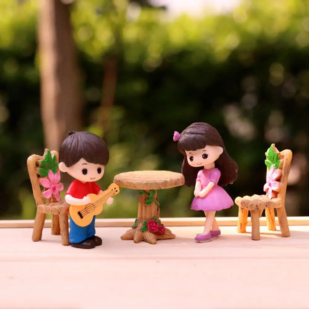 2pcs/set, Mini Boy Girl Guitar Sweet Couple Lovers  Figurines Craft, Fairy Dolls Valentine's Day Wedding Accessories Home Decor