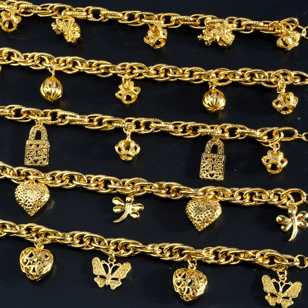 Sunny Jewelry Fashion Charm Bracelet Copper Gold Plated Crown Heart Bear Geometry Pendant Cute Jewellery Women Girl Party Gift