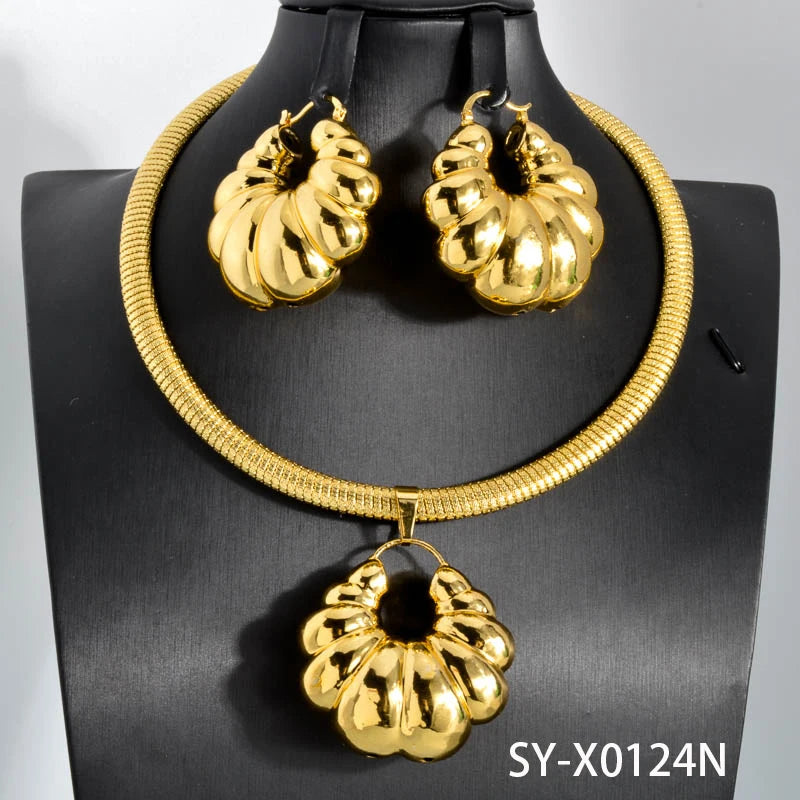 Gold Color Collar Necklace Earrings Jewelry Set For Women Dubai Africa Luxury Quality Jewellery Party Wedding Accessories