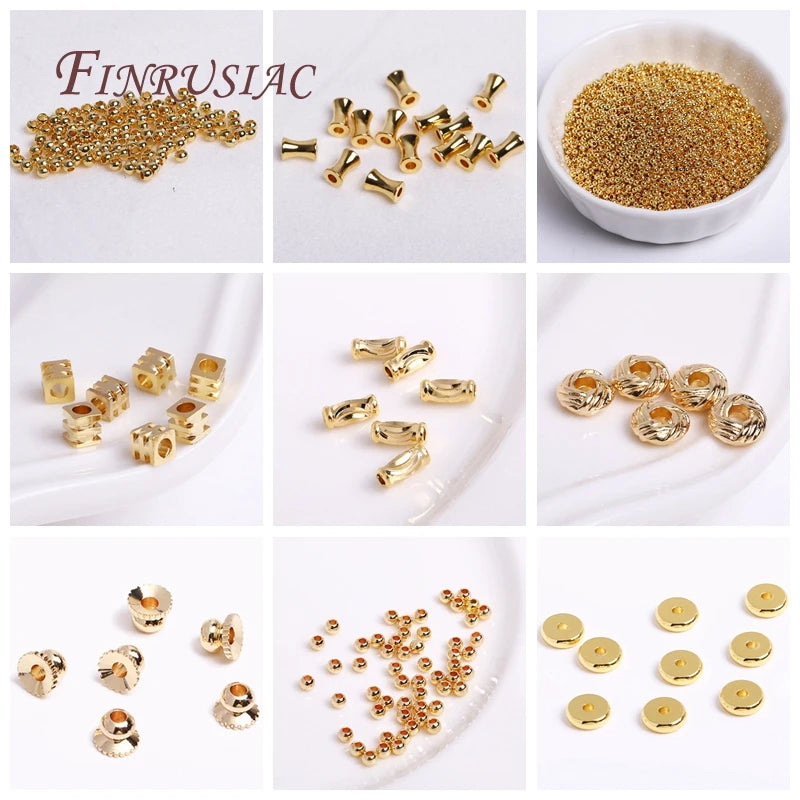 Wholesale Real Gold Plated Brass Metal Round Beads, Handmade DIY Beading Jewelry Making Accessories,Beads Findings For Jewellery