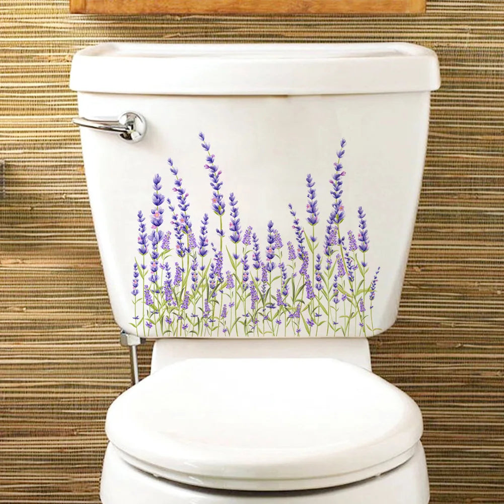 Beautiful Plant Flowers Wall Sticker Bathroom Accessories Toilet Decor Decals Cabinet Room Home Decoration Self Adhesive Mural