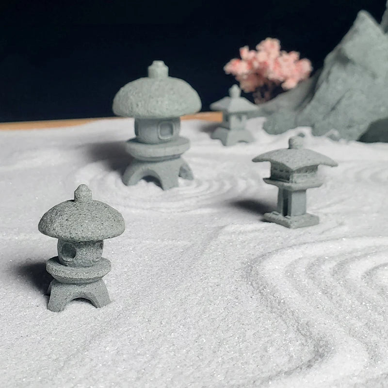 Retro Gazebo Chinese Lanterns Mini Pagoda Model Decoration Stone Miniature Statue Sandstone Home Garden Decor Accessories