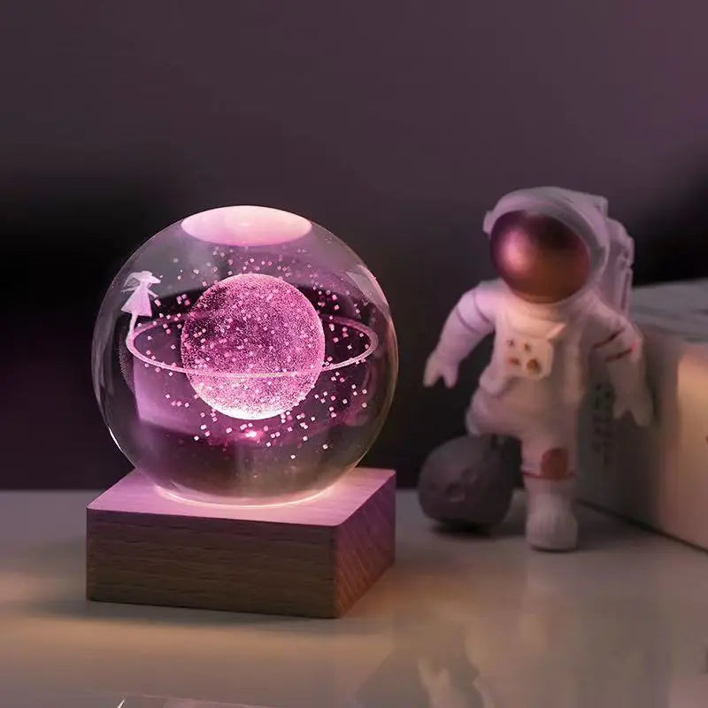 3D Crystal Ball Night Light Colorful Light Lamp Crystal Planet Solar System Galaxy Birthday Gift Glass Sphere Home Decoration