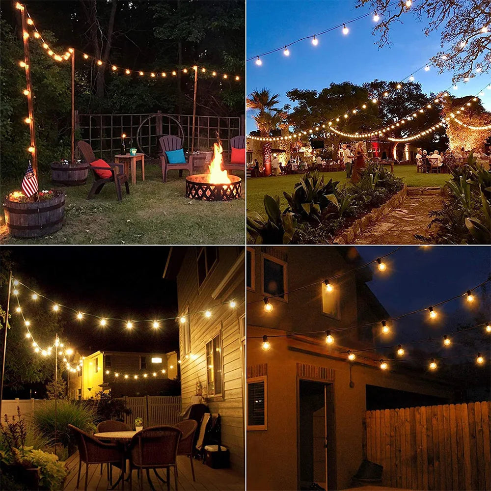 G40 Outdoor Light Garland 30M 15M Festoon String Lights Street Garlands Christmas Garland Backyard Garden Wedding Light Garlands