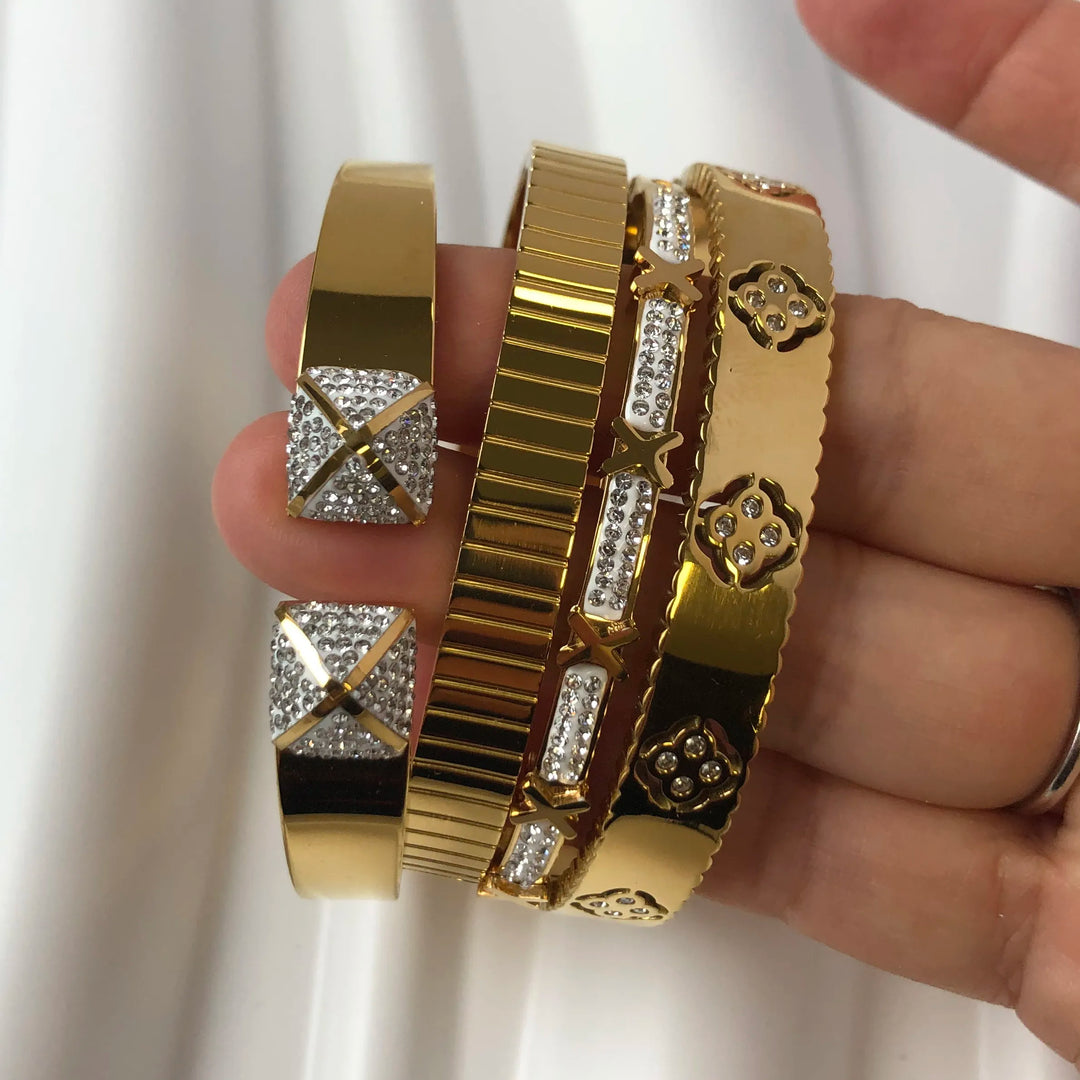 Stainless Steel Bracelets For Woman 2023 Trend Bangles Golden Love Crystal Wedding Feminina Luxury Jewellery Gifts