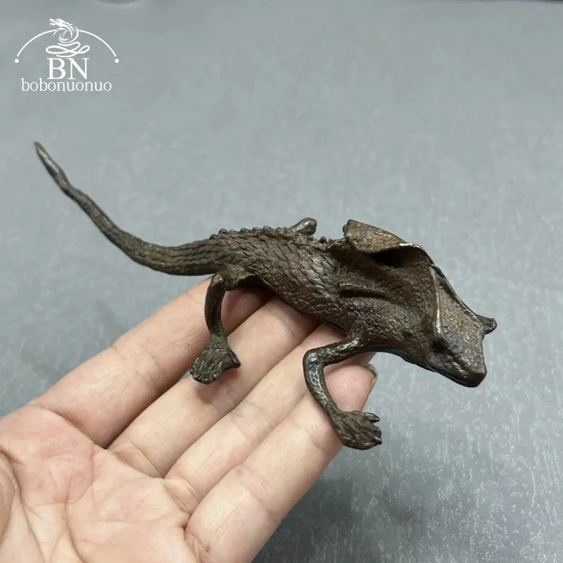 Antique Copper Lizard Statue Tabletop Small Ornament Vintage Metal Animal Figurine Desk Decorations Accessories Home Decor Craft