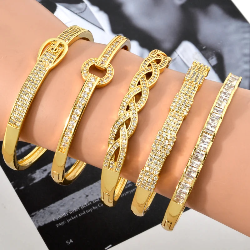 ZEADear Fashion Jewelry Zircon Bracelet 18K Gold Plated Snake Geometry Twist Copper Bangle Punk Women Men Hand Jewellery Gift