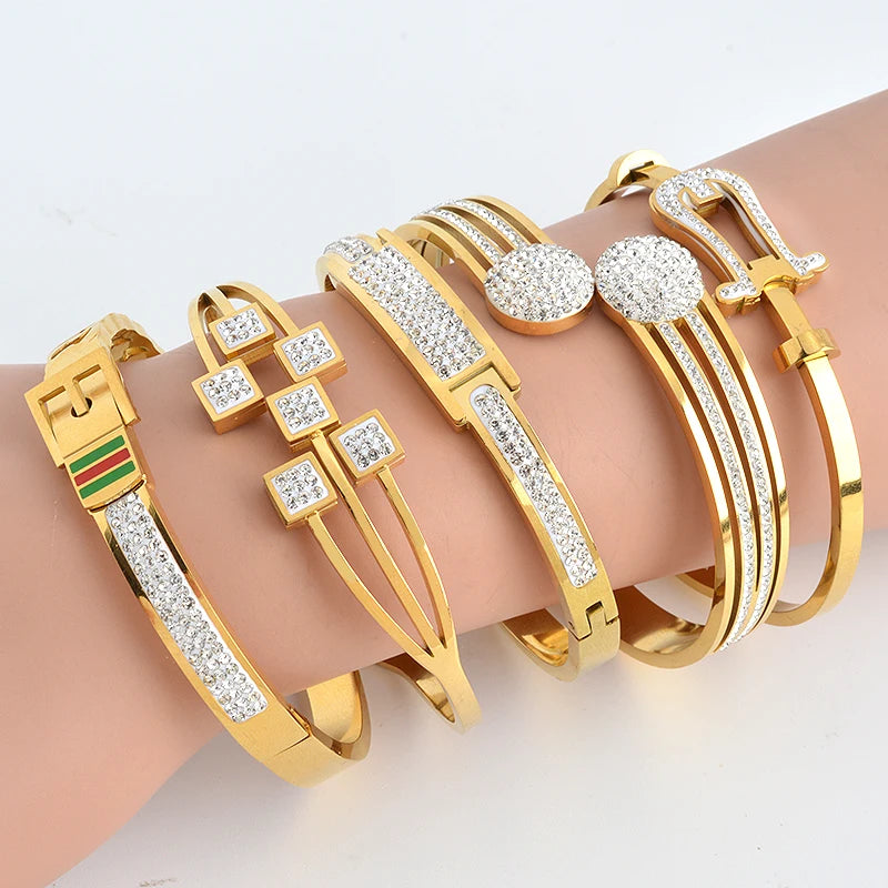Sunny Jewelry Stainless Steel Bracelets Geometric Charm Bangle Men Women Gold Color Snake Evil Eyes Hand Jewellery Party Gift