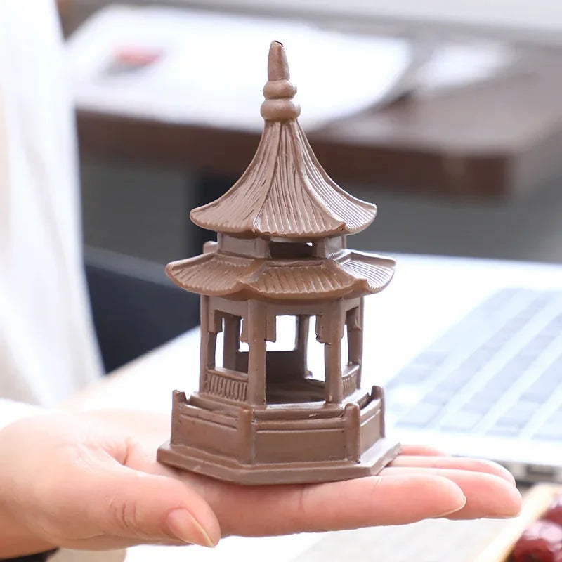 Tea Pet Ornaments Octagonal Pagoda Feng Shui Mini Garden Accessories Ceramic Decorations for Home Decore Black Tea Play