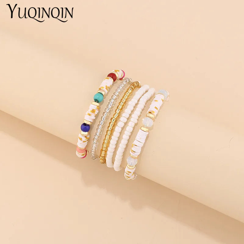 Trendy Acrylic Bohemian Bracelets Set for Women Multi-layer Seed Beads Chain Bracelet Bangles Charm Ladies Diy Fashion Jewellery