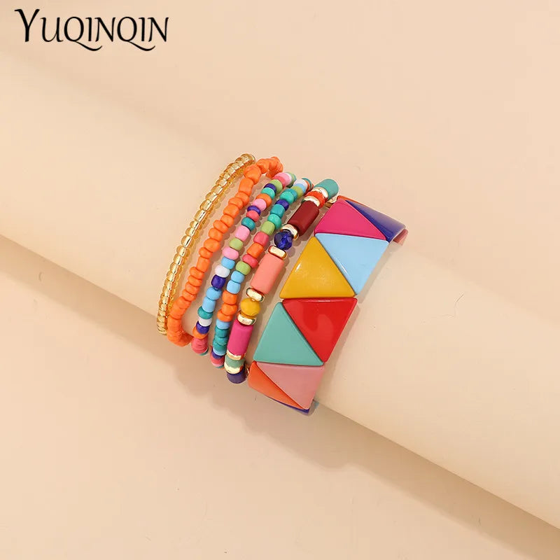 Trendy Acrylic Bohemian Bracelets Set for Women Multi-layer Seed Beads Chain Bracelet Bangles Charm Ladies Diy Fashion Jewellery
