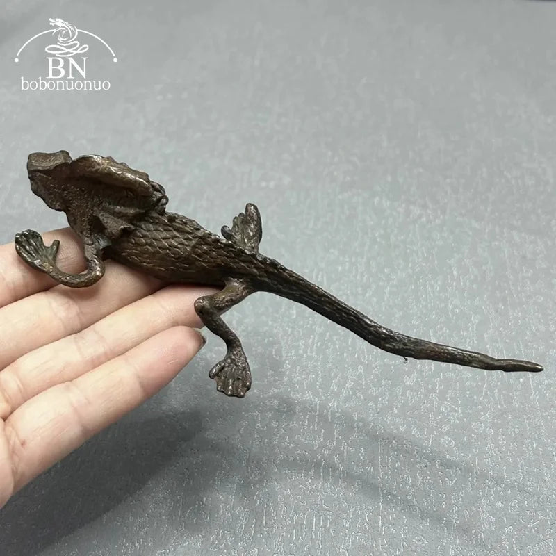 Antique Copper Lizard Statue Tabletop Small Ornament Vintage Metal Animal Figurine Desk Decorations Accessories Home Decor Craft