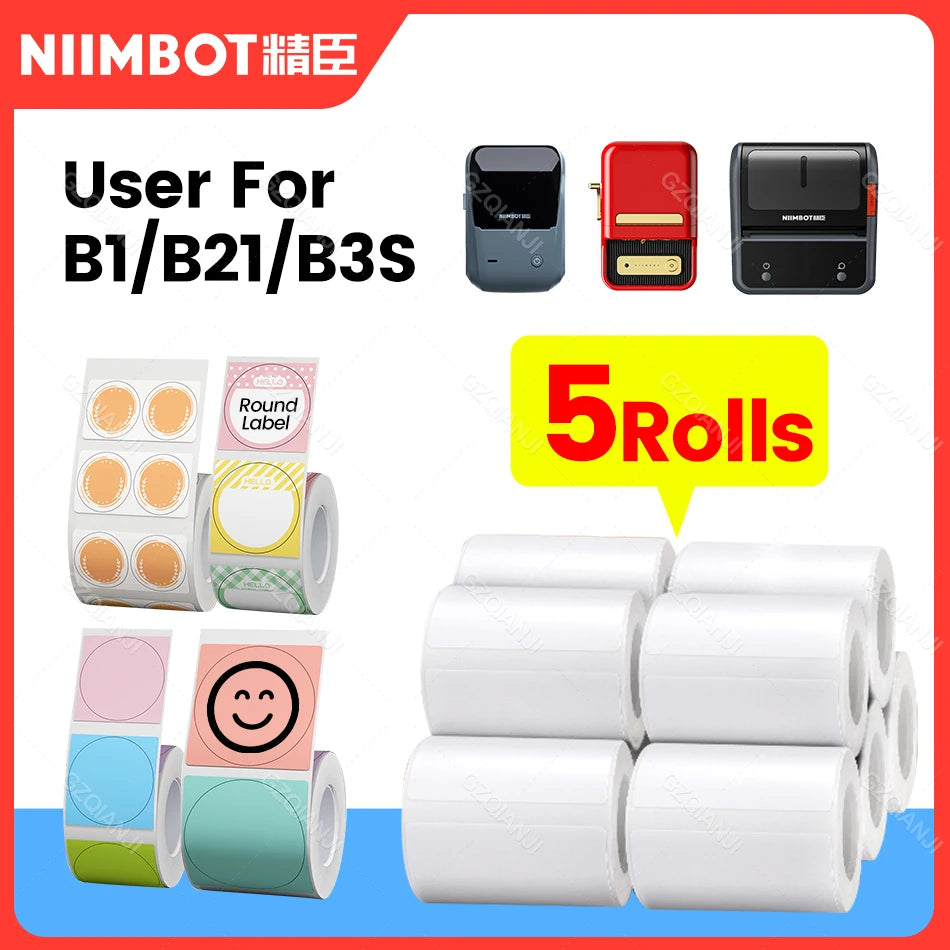 【Buy 2 get 10% off】Niimbot B21 B3S B1 B203 Sticker Thermal Label Paper 1-5 Roll Adhesive Mini Bluetooth Printer Price Tag Labels