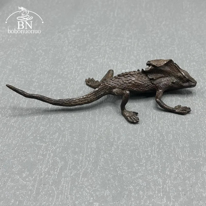 Antique Copper Lizard Statue Tabletop Small Ornament Vintage Metal Animal Figurine Desk Decorations Accessories Home Decor Craft