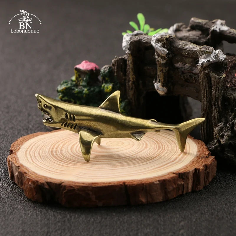 Sea Animal Shark Figurines Miniatures Retro Brass Office Desktop Crafts Ornament Gifts Home Decorations Living Room Accessories