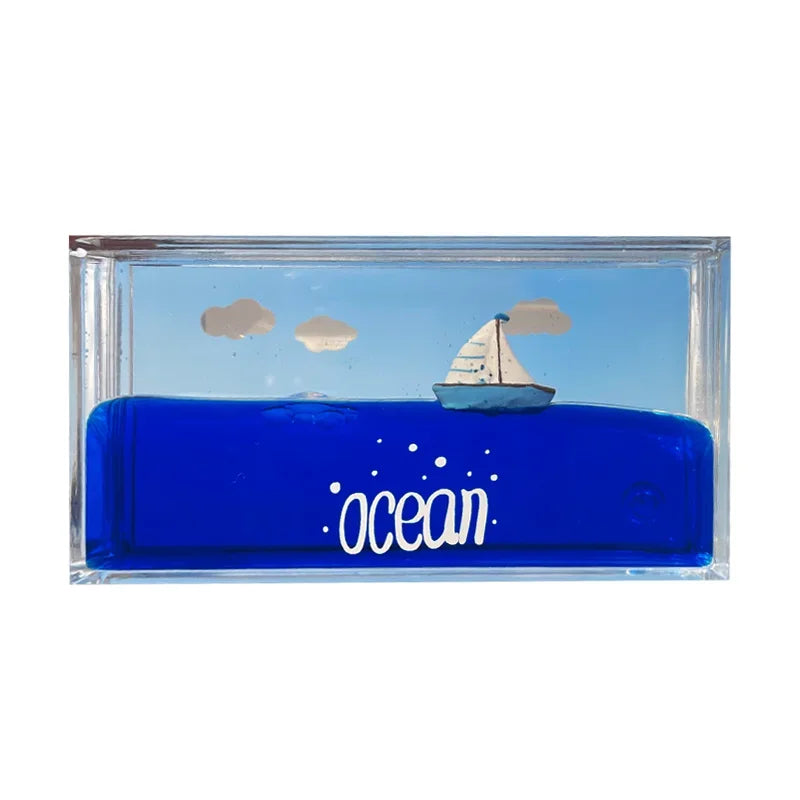 New Ocean Drift Bottle Floating Sailing Hourglass Layering Fluid Unzip Cure Toys Gift Home Desktop Decorations Accessories