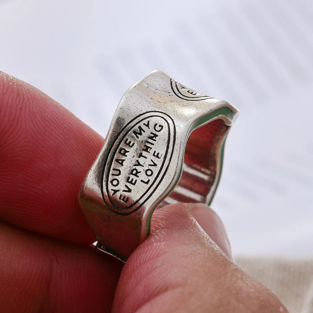New 2023 Elegant Monogram Engraved Green Stripe Design Vintage Thai Silver Color Women's Finger Ring Party Jewellery Gift