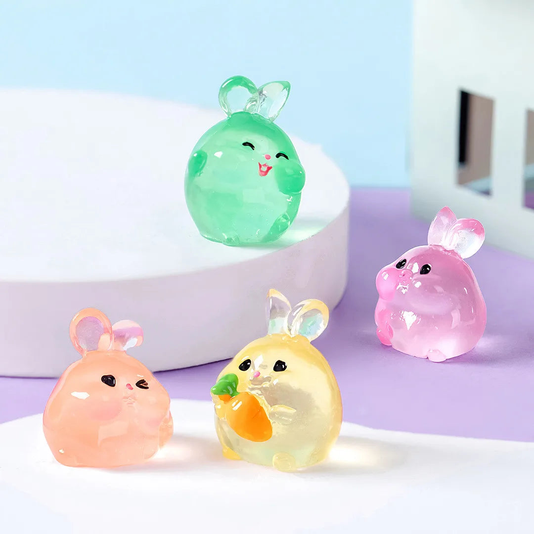 6PCS Luminous Rabbits Resin Fairy Garden Accessories Glow At Night Miniatures Rabbit Desk Decoration Kawaii Home Decor DIY