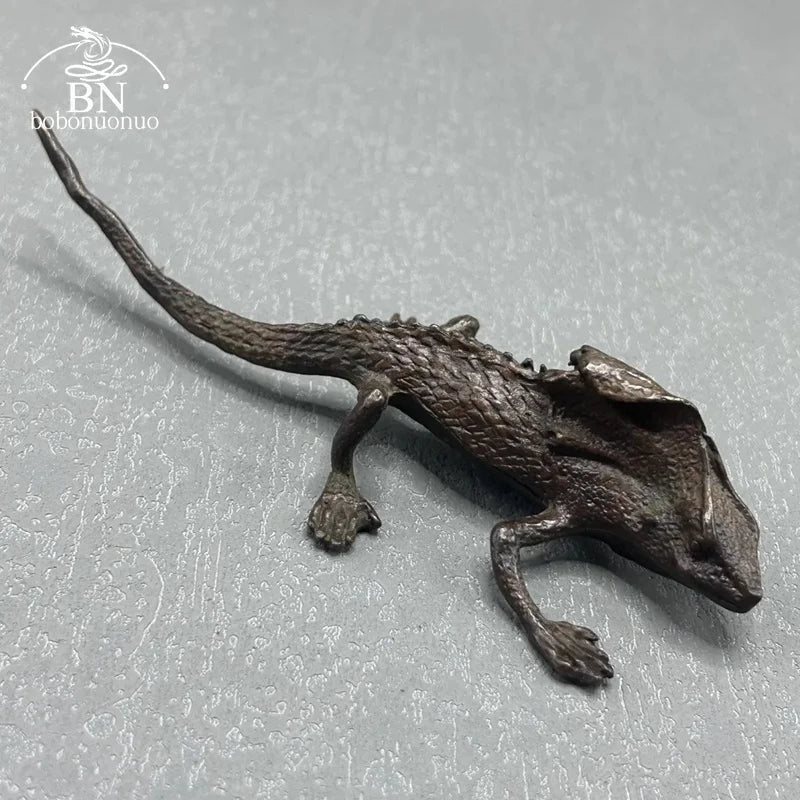 Antique Copper Lizard Statue Tabletop Small Ornament Vintage Metal Animal Figurine Desk Decorations Accessories Home Decor Craft