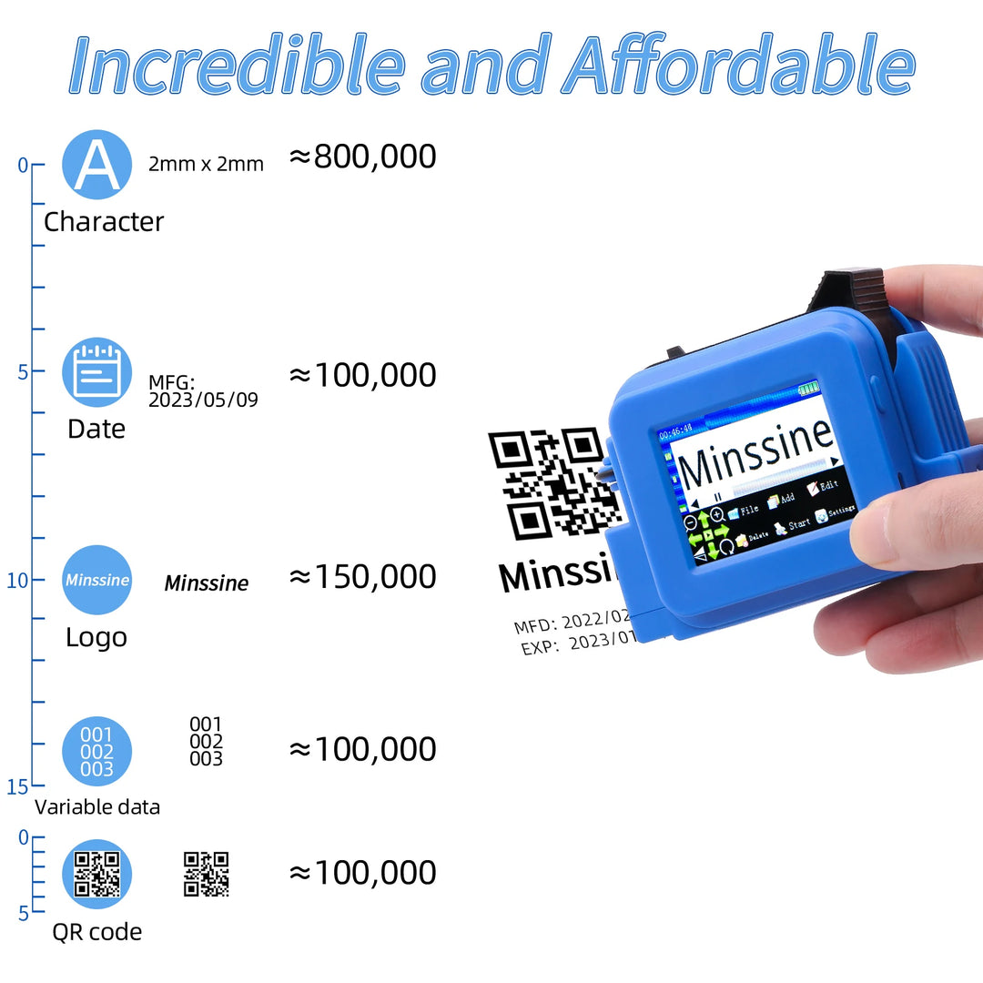 12.7mm Nozzle Mini Handheld Inkjet Printer QR Barcode Batch Date Number Logo Expiry Date Coding Machine Non-encrypted Portable